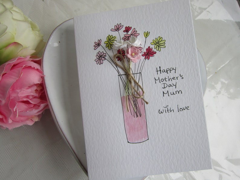 Mother's Day Card Paper Flowers Watercolour Card Etsy