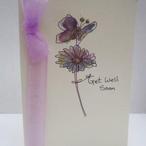 Carte Daisy, carte Get Well, carte aquarelle, carte get well soon, carte anniversaire, carte fleurie, carte peinte à la main, carte faite à la main, carte violette