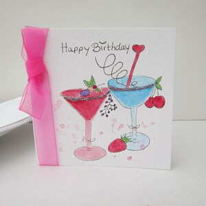 Cocktail, carte aquarelle, carte d'anniversaire, carte d'anniversaire d'un ami, carte de nièce, carte de fille, carte faite main, carte peinte à la main, carte de cocktail