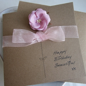 Pink flower, handmade card, birthday card, flower card, mum card, birthday card, daughter birthday card, wife card, personalised card, gift