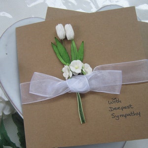 Sympathy card, condolences card, paper flowers, flowers card, tulips card, sympathy card, personalised card, white flowers, sympathy flowers Words as shown