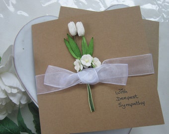 Sympathy card, condolences card, paper flowers, flowers card, tulips card, sympathy card, personalised card, white flowers, sympathy flowers