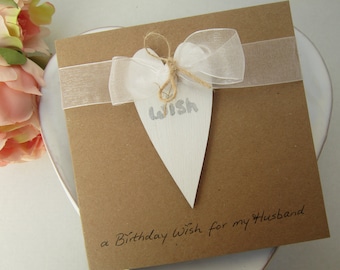 Wooden heart, birthday card, husband card, wife birthday card, handmade card, son birthday card, daughter card, keepsake card, personalised
