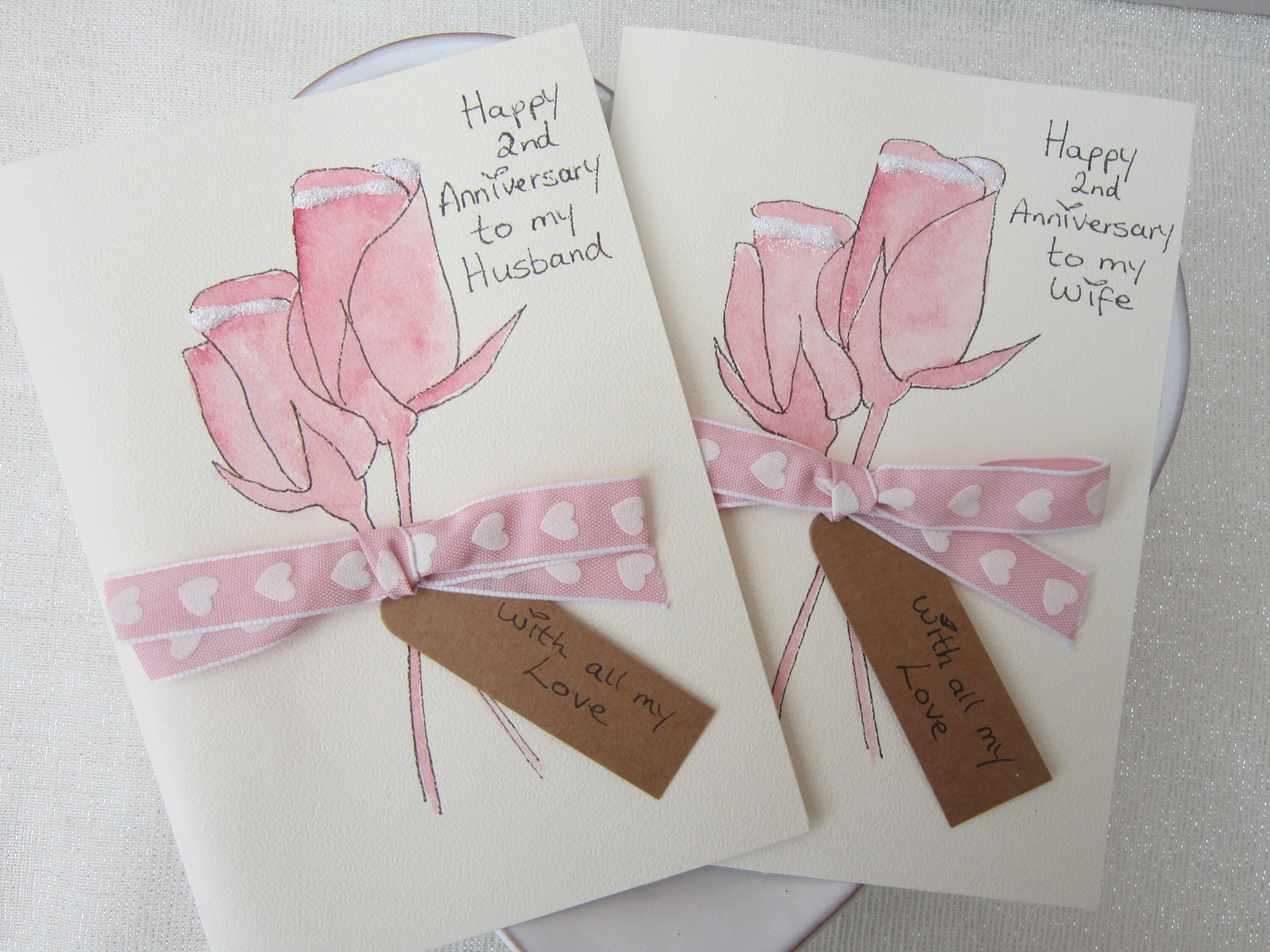 2nd Wedding Anniversary Hand Painted Card Anniversary Card - Etsy Israel