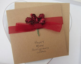 Ruby Anniversary card, Anniversary card, Valentine's card, husband card, wife card, personalised card, paper roses, wedding anniversary card