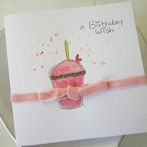 Cupcake d'anniversaire, carte d'aquarelle, carte d'anniversaire, carte d'anniversaire de gâteau, carte d'anniversaire de nièce, carte de fille, carte faite main, carte peinte à la main