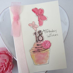 Carte d'anniversaire 18 ans, carte aquarelle, 18 ans fille, cadeau 18 ans, carte d'anniversaire, carte peinte à la main, fait main, personnaliser