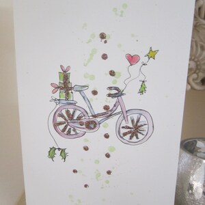 carte aquarelle, carte de Noël, carte peinte à la main, carte fils, carte fille, carte mari, carte femme, carte vélo, personnaliser, carte faite à la main