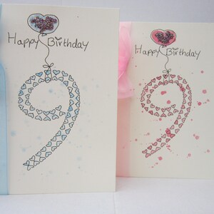 9e anniversaire, carte aquarelle, à personnaliser, carte de 9e anniversaire, carte peinte à la main, carte fille, cartes enfants, cartes enfants, carte d'anniversaire