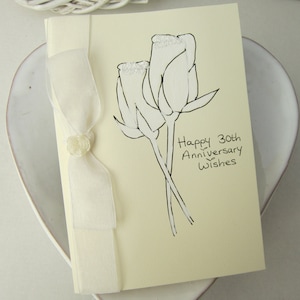 30e anniversaire de mariage, carte d'anniversaire de mariage perle, carte de femme, carte de mari, carte peinte à la main, carte faite main, carte d'anniversaire, cadeau