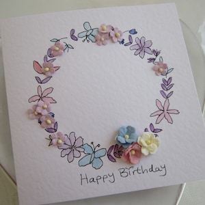 Papillons, fleurs, carte d'anniversaire, carte faite main, fleurs en papier, carte de maman, carte de femme, carte de fille, carte personnalisée, cadeau d'anniversaire