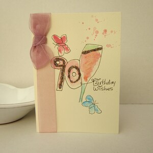 90th Birthday Card, watercolour card, mum 90 birthday card, 90th birthday gift, birthday card,  hand painted card, handmade, personalise