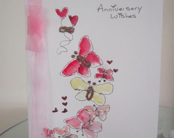 Anniversary Card, watercolour card, blank, large, can be personalised, husband card, wife card, daughter card, son card, hand painted card