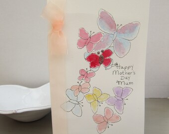 Large card, watercolour card, Mothers Day card, butterfly card, mum card, mom card, Mothers Day, hand painted card, mum gift, butterflies