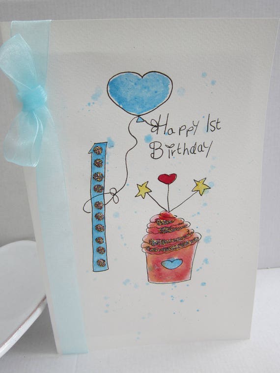 1st Birthday Watercolour Card First Birthday Card First Etsy