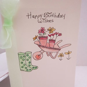 Carte de jardinage, carte aquarelle, carte d'anniversaire, carte de femme, carte de jardinier, carte de maman, carte de papa, carte de mari, à personnaliser, carte faite main