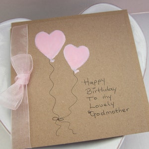 Godmother card, hand painted card, Pink Hearts, card for Godmother, Godmother gift, birthday card, handmade card, Godparent card, rustic