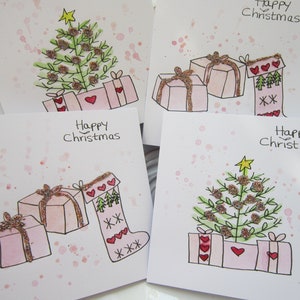 Ensemble, 4 cartes de Noël, cartes de Noël aquarelles, paquet de cartes de Noël, cadeaux de Noël, cartes de Noël, cartes faites main, cartes personnalisées, peintes à la main