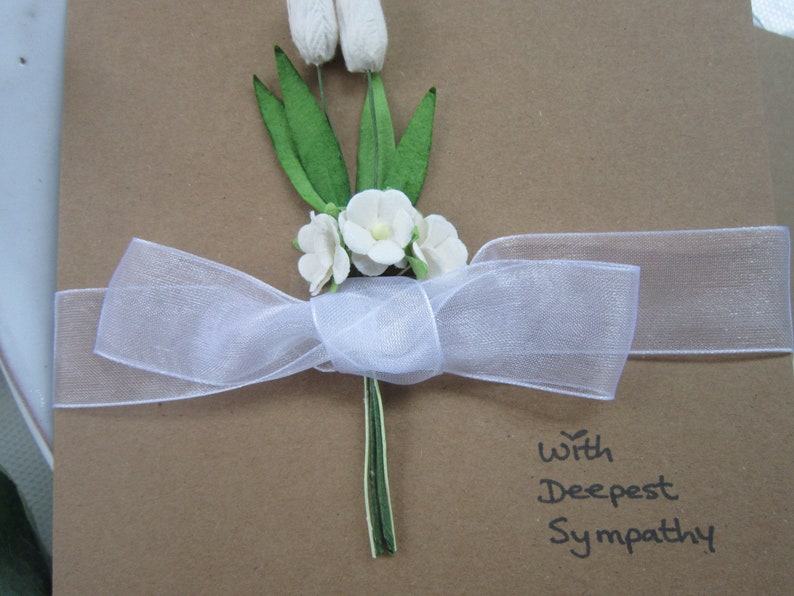 Sympathy card, condolences card, paper flowers, flowers card, tulips card, sympathy card, personalised card, white flowers, sympathy flowers image 3