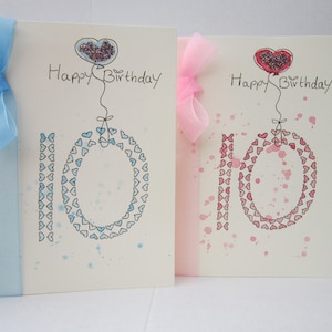 10e anniversaire, carte aquarelle, à personnaliser, carte 10e anniversaire, peinte à la main, carte fille, cartes enfants, cartes enfants, carte d'anniversaire