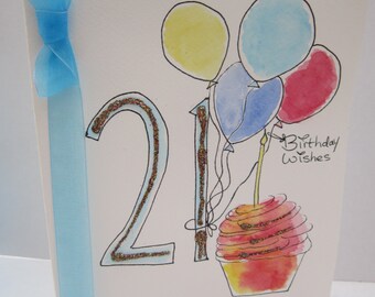 Special 21st, watercolour card, 21st birthday card, son card, nephew card, boyfriend card, handmade card, hand painted card, personalise