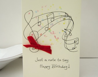 Birthday Card, for musician, watercolour card, music birthday card, handmade card, hand painted card, musical notes card, card for musician