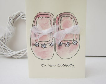 Hand painted card, New Baby card, Baby Shower, Baptism card, baby boy card, Christening card, personalise, baby gift, handmade, baby card