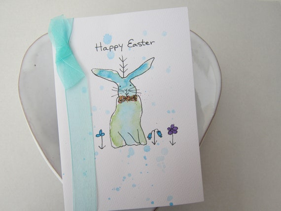 Handmade Watercolour Bunny Greetings Card - Purple Handmade Watercolour Bunny Greetings Card - Purple