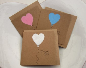 Hand painted, Set of 4, kids thank you cards, hen thank you, wedding thank you, thank you cards, thank you cards pack, heart cards