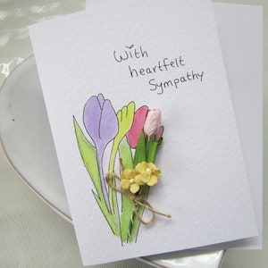 Sincères condoléances, carte aquarelle, fleurs en papier mûrier, carte de condoléances, carte de condoléances, carte de fleurs, désolé pour votre perte, fait main