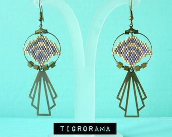 pendientes criollos art déco tejido miyuki violeta