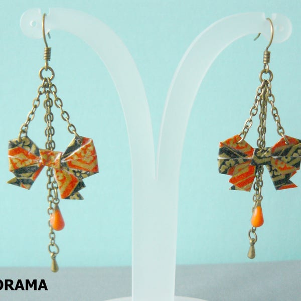 boucles d'oreille origami noeud en papier japonais