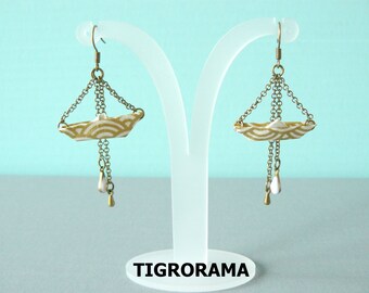 boucles d'oreille origami petit bateau en papierjaponais