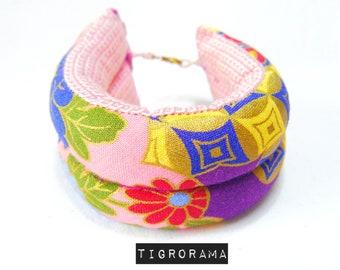 bracelet matelassé japonais rose, bleu et jaune