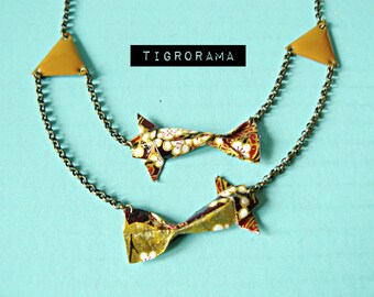 collar de origami koï carpas mostaza y oro