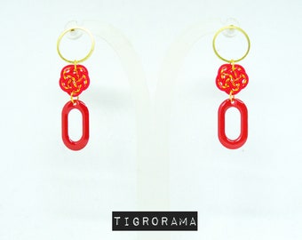 mizuhiki knot earrings and red enamelled oval