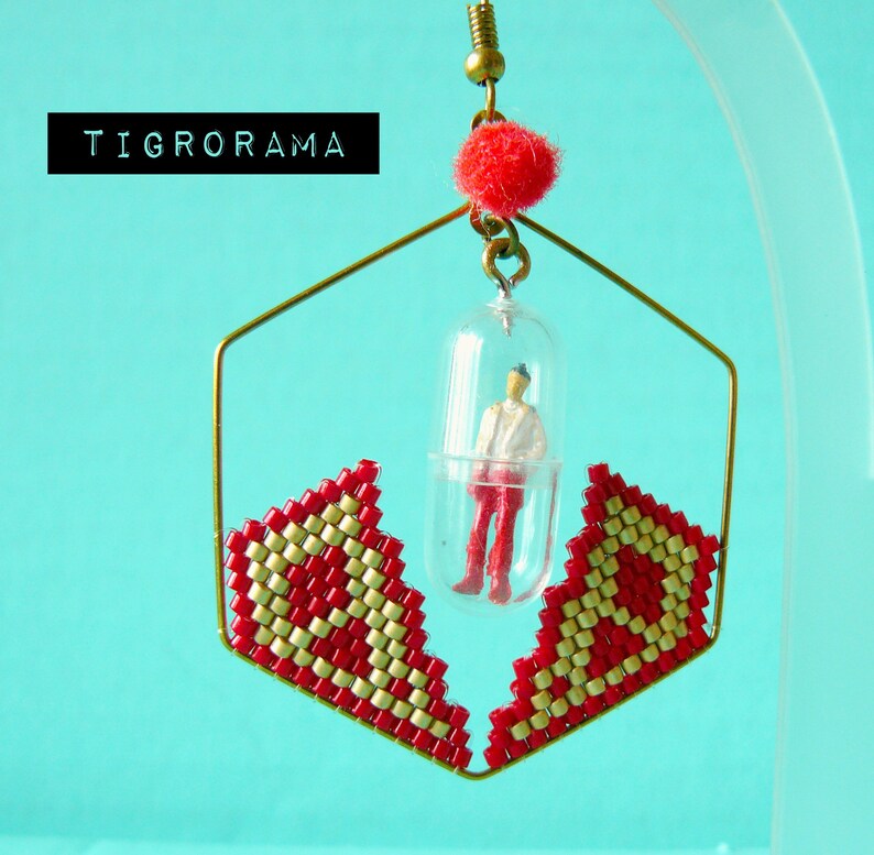 retro future red diamond creole earrings