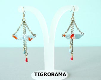 boucles d'oreille origami petit bateau en papier japonais