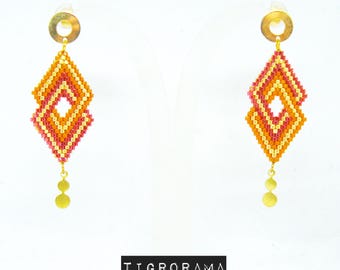 Pendientes  estilo etnico miyuki naranja y rojo