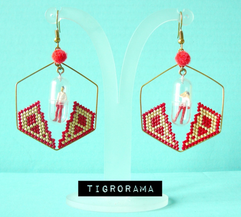 retro future red diamond creole earrings