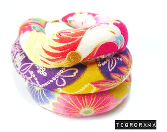 trio de bracelet tissu japonais ton rose et violet