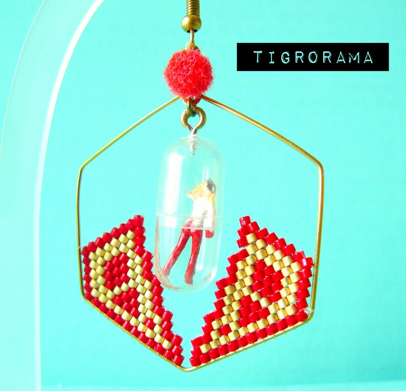 retro future red diamond creole earrings