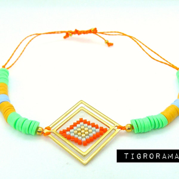 bracelet macramé mix orange et bleu