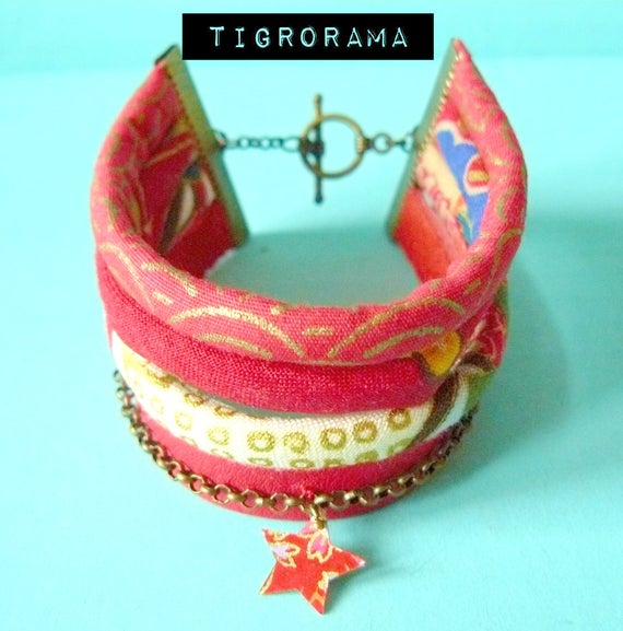 Multi-row Bracelet With Japanese Cords, Red Leather and Red