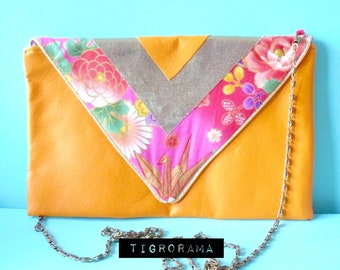 pequena bolsa de noche naranja con tela japonesa