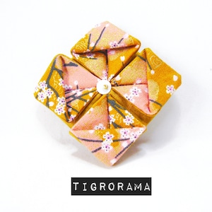 mustard lotus flower fabric origami brooch