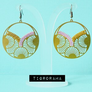 lilac and mustard art deco créole earrings