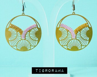 lilac and mustard art deco créole earrings