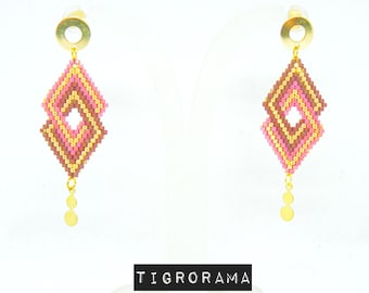 Pendientes  estilo etnico miyuki rosa y chocolate