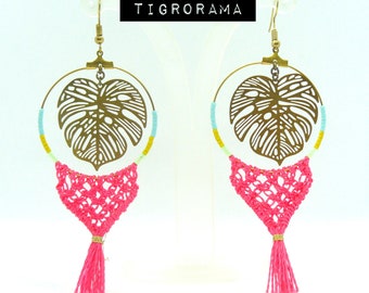 hoja exótica criolla, macramé rosa y miyuki azul y  mostaza